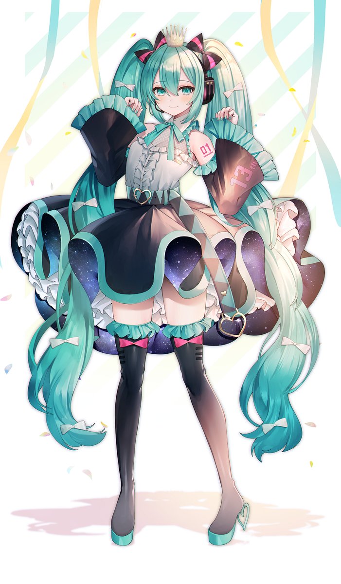 hatsune miku 1girl solo skirt long hair twintails thighhighs crown  illustration images