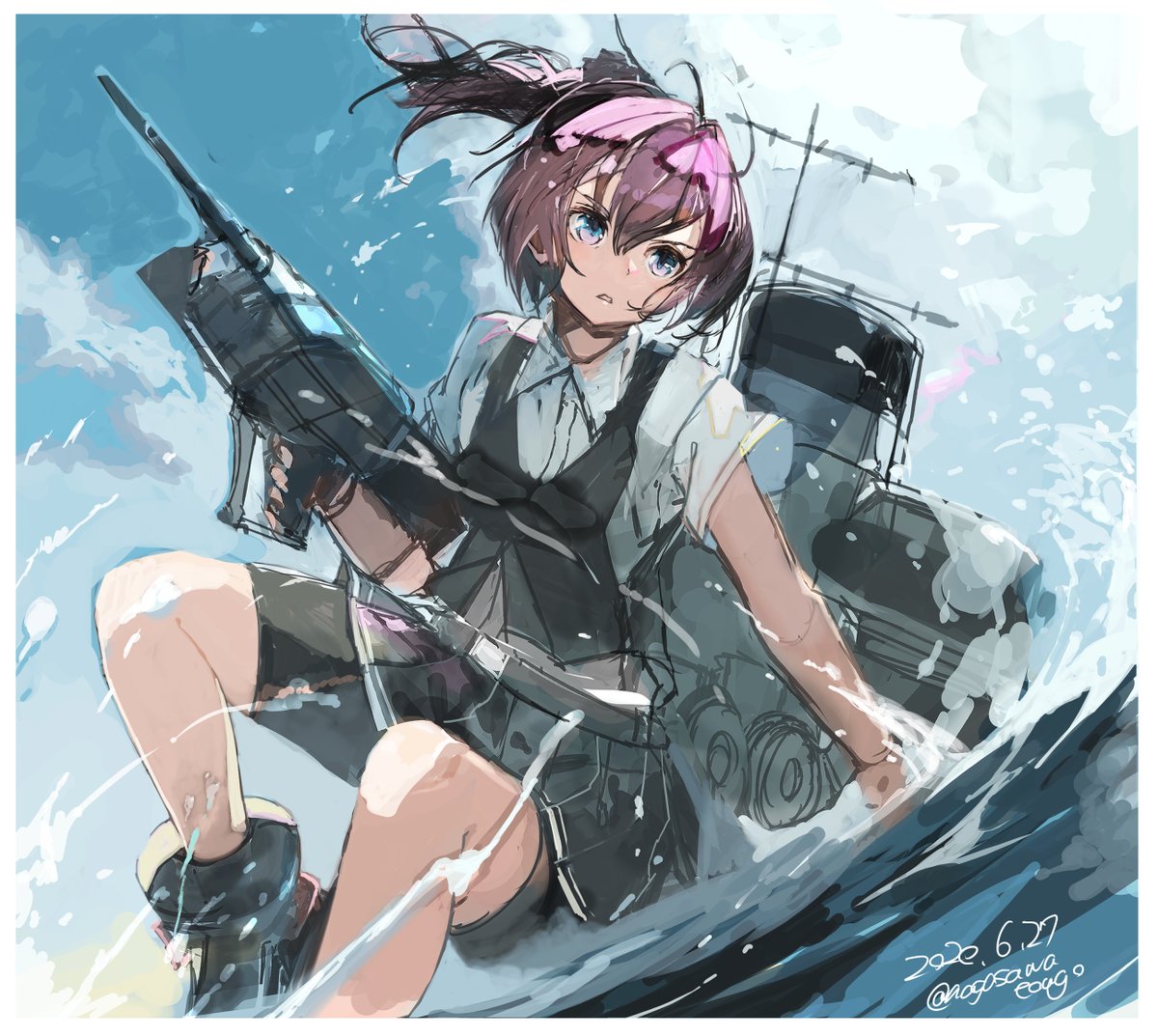 haruna (kancolle) 1girl long hair solo detached sleeves thighhighs skirt headgear  illustration images