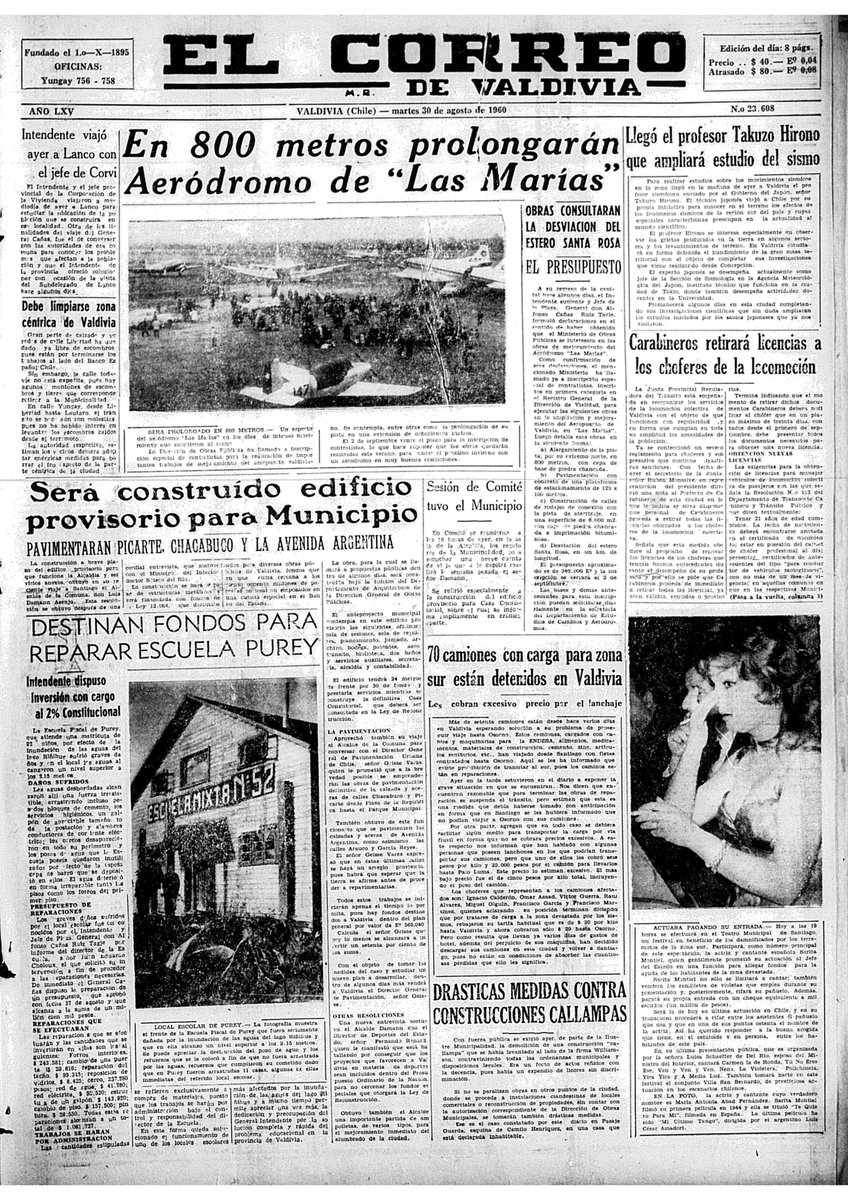Un día como hoy, en el Año 1960 El Correo de Valdivia Informa 📰🗞️ #Valdiviacl <a href="/ccmvaldivia/">CCM-Valdivia</a>