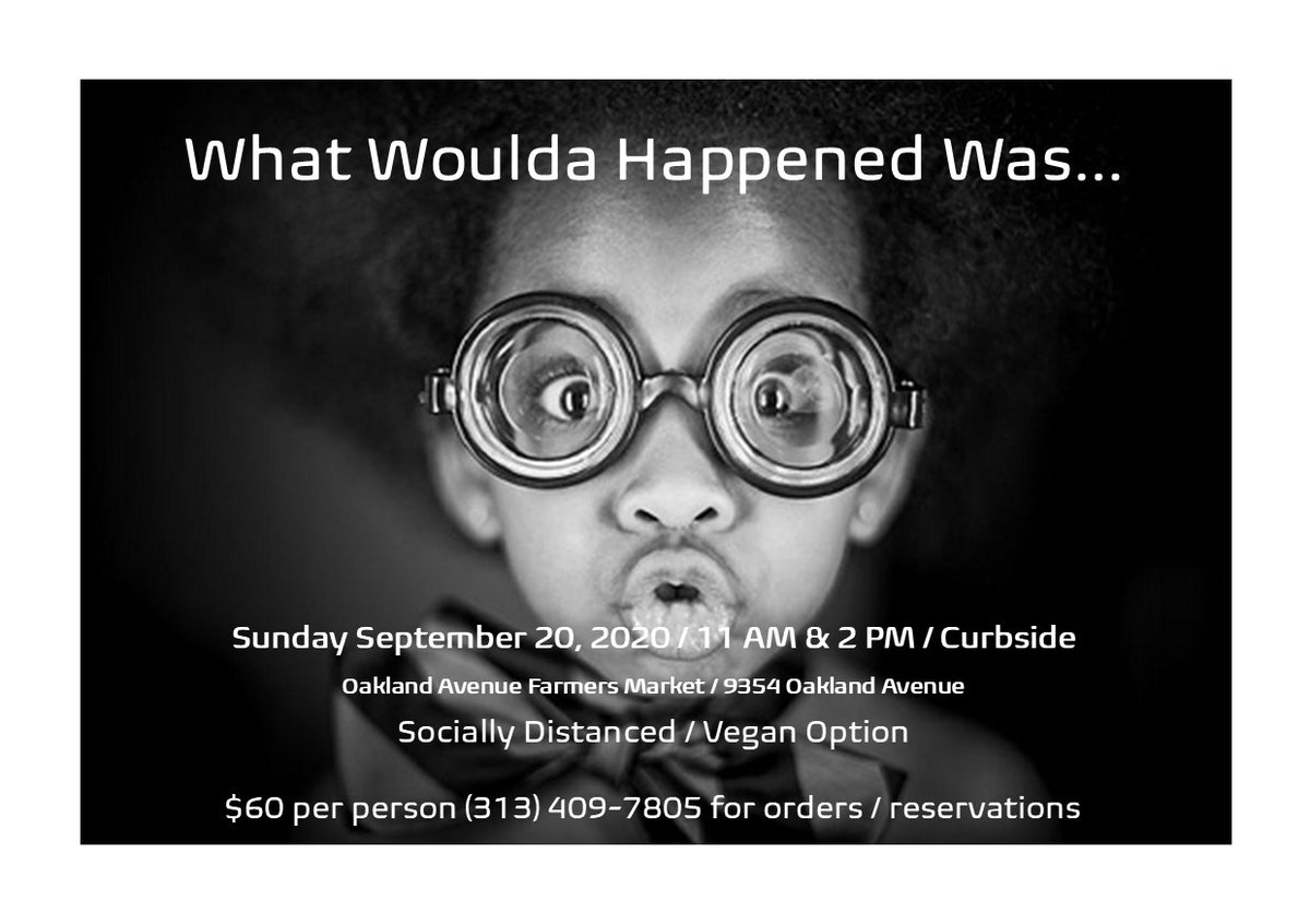 Join us Sunday, September 20 for two (2) seatings at Oakland Avenue Urban Farm at 9354 Oakland Avenue, or curbside. Tickets are $60 per person, no fees. Call me at (313) 409-7805 or by email at chefphiljones55@gmail.com.

This is a socially distanced event.