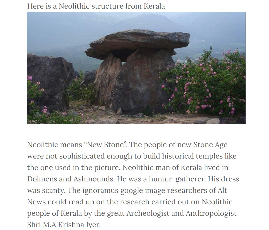 Frauds like  @advaidism have ZERO knowledge. They are only fooling their followers who are 50 IQ lemur trolls.They haven't seen a neolithic structure in their life. They mistake medieval temples for neolithic structuresI educated them in this post https://trueindology.wordpress.com/2017/06/17/alt-news-or-fraud-news-shameless-campaign-of-lies-and-defamation/