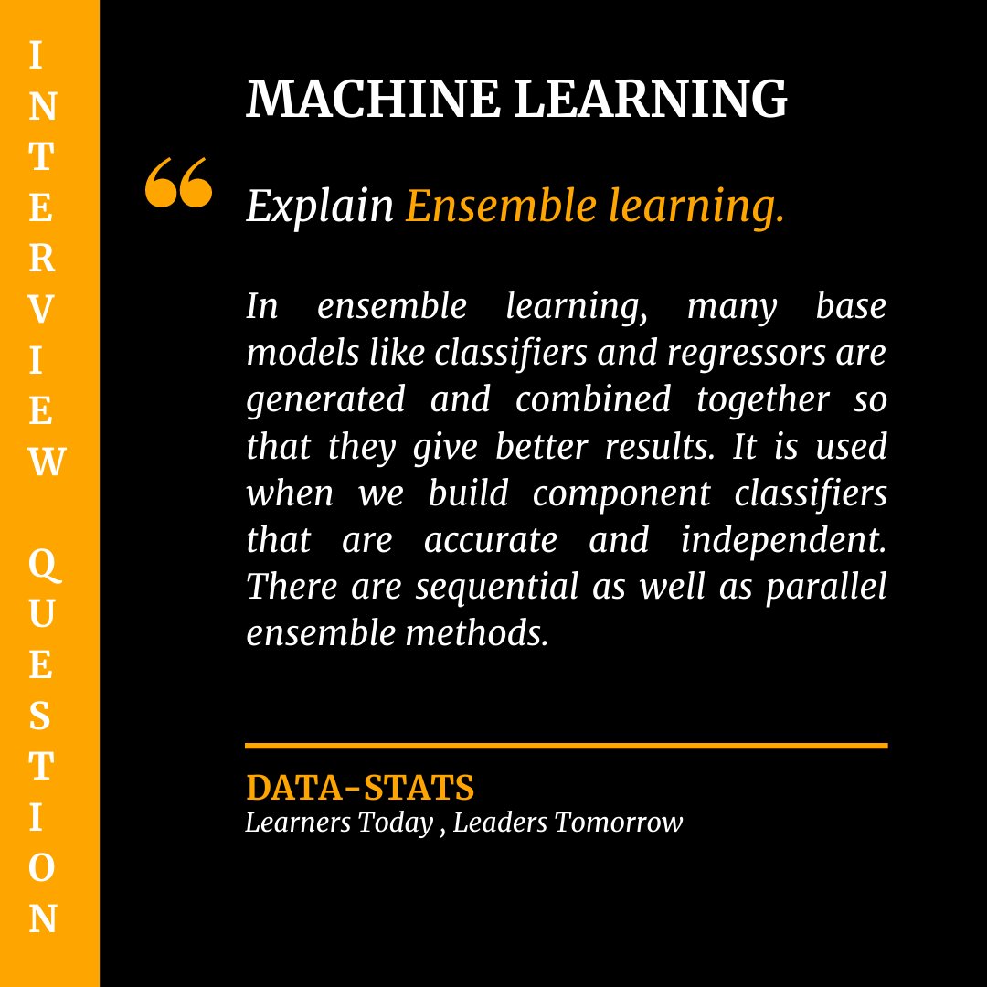 Datastats5's tweet photo. Ensemble modeling is a powerful way to improve the performance of your model.
To know more, visit us at: https://t.co/8URBASZgpF

#learning #deeplearning #dataStats  #workfromhome  #learninspiregrow #100daysofcode #machinelearning  #ensemblelearning #supervisedlearning https://t.co/f0ubjjdih3