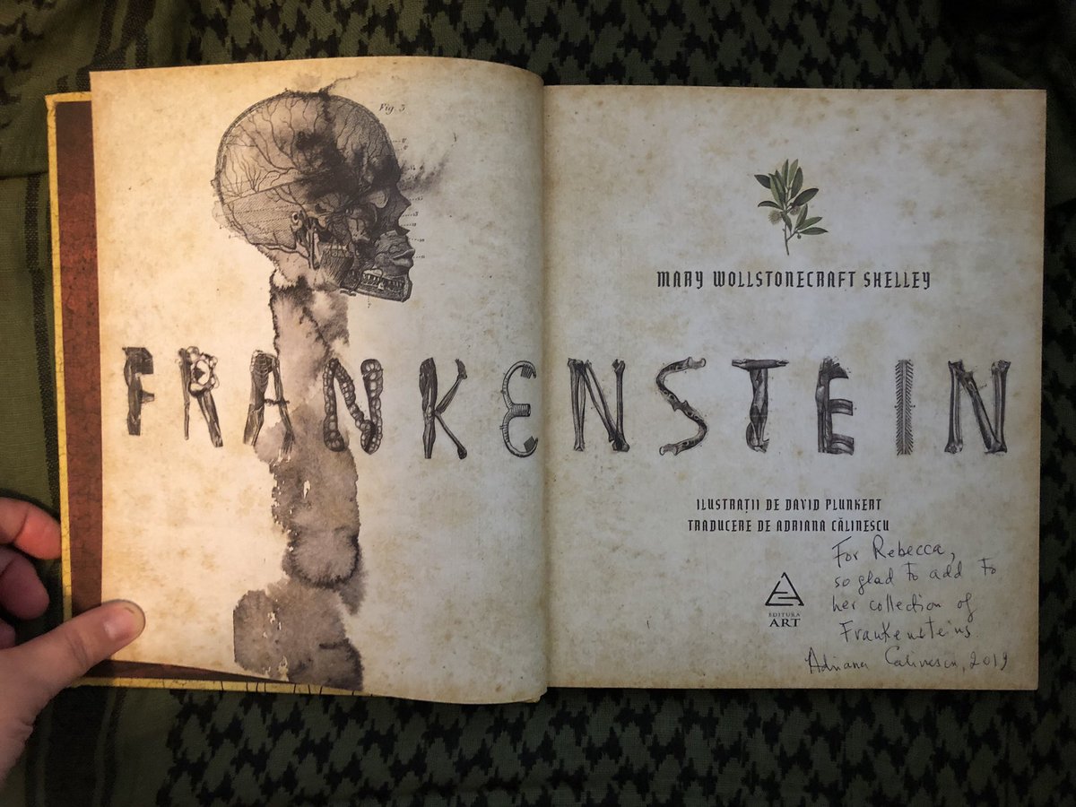 A beautiful edition of Frankenstein in Romanian. I got to meet Adriana Calinescu last year and hear her talk about the challenges of translating the text. When she first translated it in the 80s, she had to remove direct references to God.