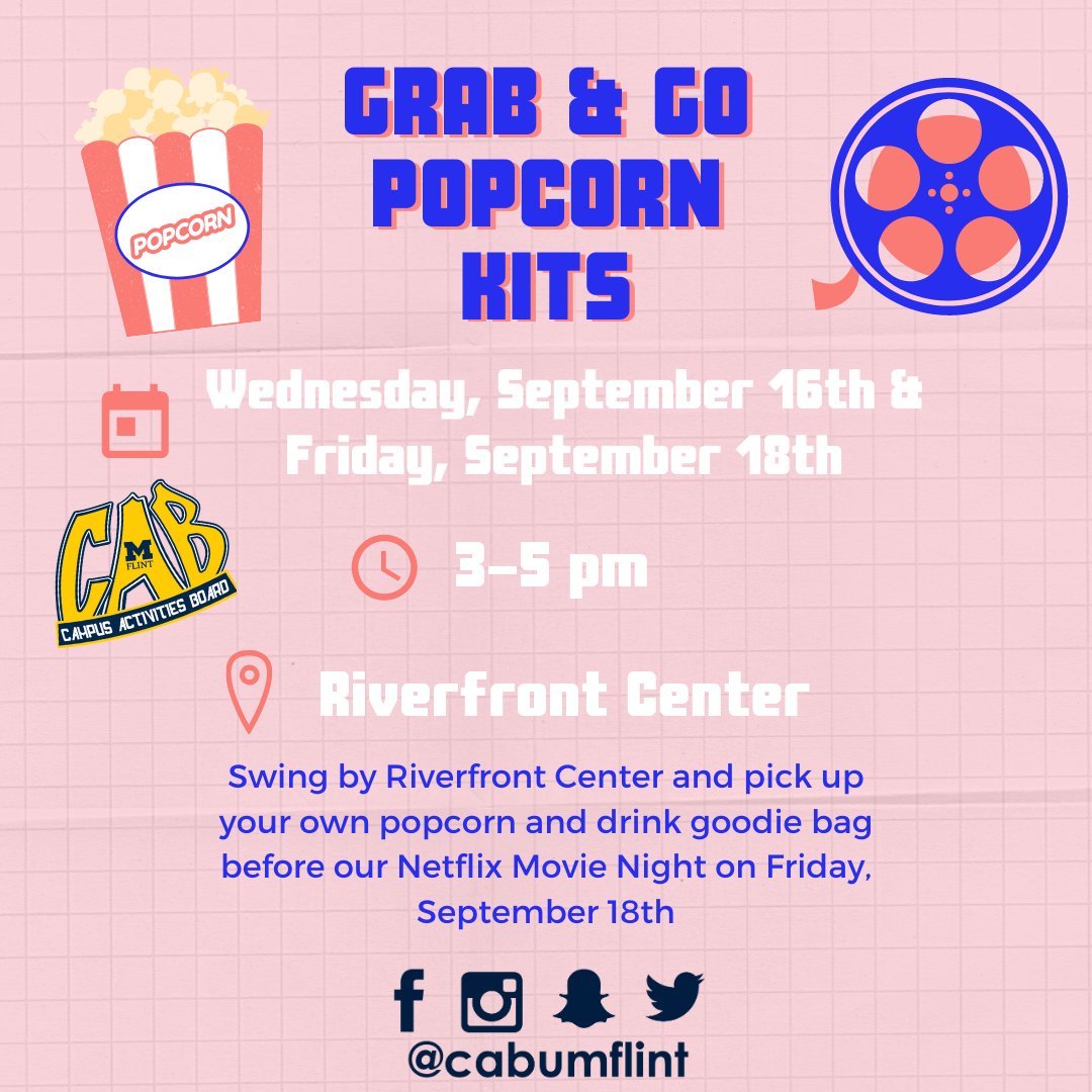 CABumflint's tweet photo. Our second grab and go event! Popcorn, candy, and drinks for our virtual movie night! https://t.co/uL2lXOuXqJ