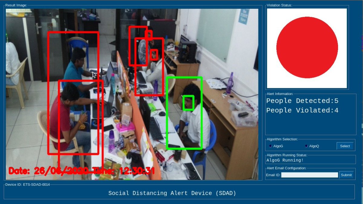 MoorthiKanagara's tweet photo. At Present unlock conditions how are we enabling people to follow New-Normal Conditions? #enthutech successfully Deployed An AI based Social Distancing Alert System called SDAD across Govt Offices, Factories..+91-9940707197 info@enthutech.in #sdad #sociladistancing #postcovid19 https://t.co/rwhRgrtLeq