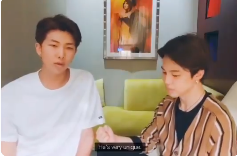Joon& #39;s love and respect for him extends to not just his thoughts but also his talent. He sees Jin for the rare gem that he is."I think you will be our secret weapon" - 2018"He& #39;s very unique" - 2019