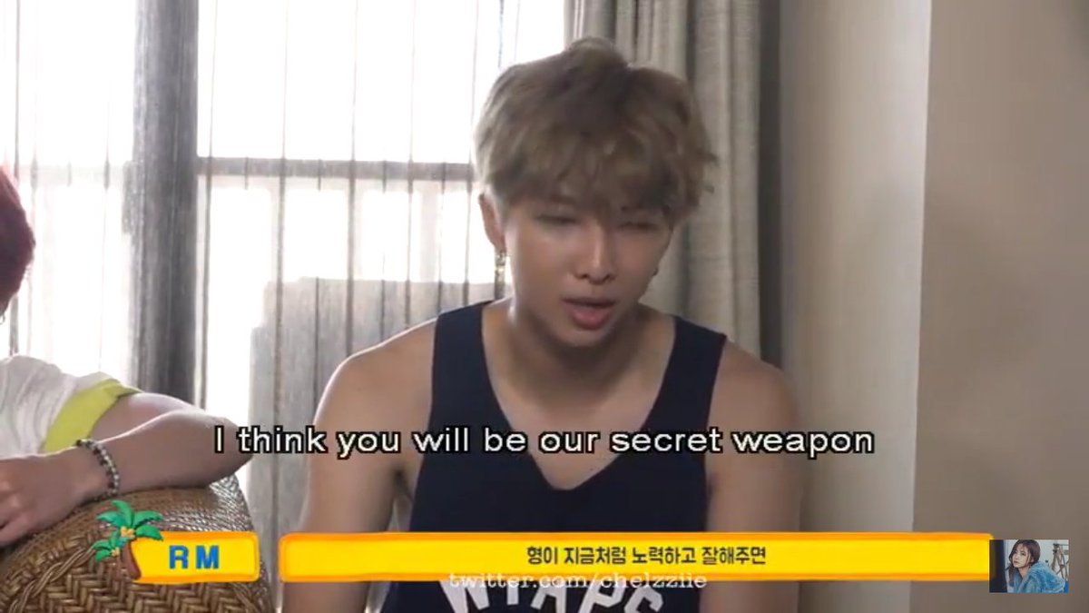 Joon& #39;s love and respect for him extends to not just his thoughts but also his talent. He sees Jin for the rare gem that he is."I think you will be our secret weapon" - 2018"He& #39;s very unique" - 2019
