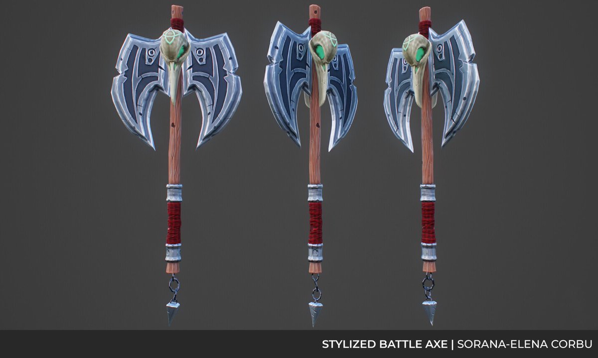 soranaelenac's tweet photo. My concept Battle Axe (reworked)
#3d #zbrush #marmosettoolbag #3dsmax #substancepainter #3dmodel #stylized #stylized3dmodel #textures #fantasy #game #conceptart #art #concept #artist #3dconcept #conceptartist #rpg #rpg3d #3dart #3dmodeling #prop #stylizedaxe #axeconcept https://t.co/bUcuGUFmtZ