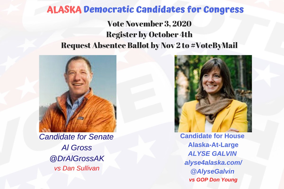 ALASKA Democratic Congressional CandidatesAlaska-At-Large & SENATE #Congress2020  #Senate2020 #HoldTheHouse  #FlipTheSenatePostcards, Websites & Donation Links Follow & Support!Thread:  https://twitter.com/postcards4USA/status/1300088955526934528Shareable Facebook Post:  https://www.facebook.com/postcards4USA/posts/3235264766587713 #PostcardsforAmerica