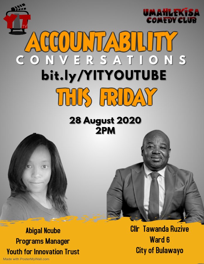 youthforinnov's tweet photo. Link below π for Episode 6 of #AccountabilityConversations with YIT Programs Manager Abigal Ncube and Byo Ward 6 Cllr Tawanda Rusive #forgingahead....
@TawandaRuzive @skhumoyoward17 @CityofBulawayo @yieldzw @ActionAidZim @ZIMCODD1
Subscribe and share π
https://t.co/iShF0uG0rg https://t.co/DJyUfMDQxj