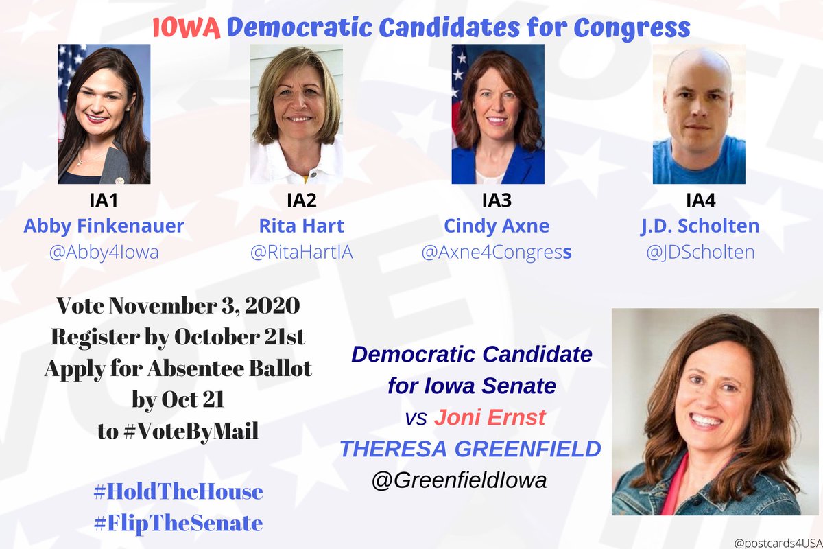 IOWA Democratic Candidates Postcards & links to Follow & Support  #IA1  #IA2  #IA3  #IA4 & SENATETHREAD  https://twitter.com/postcards4USA/status/1276508447555686400FB Post  https://www.facebook.com/postcards4USA/posts/30399862927822290GoogleDoc  https://pc2a.info/DemCandidatesIA  http://www.postcardsforAmerica.com  #PostcardsforAmericaAll 50 States here  https://www.postcardsforamerica.com/all-democratic-candidates-by-state.html