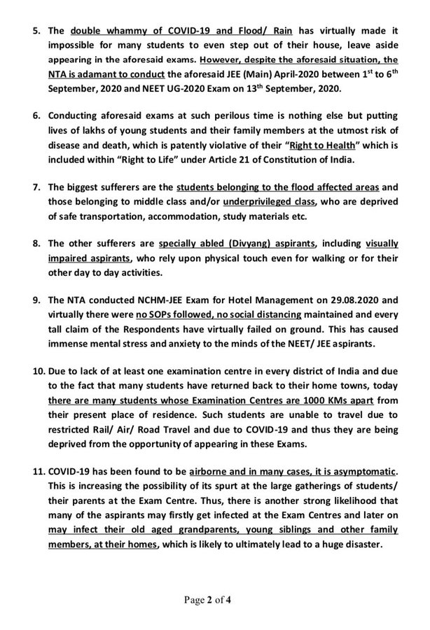 LiveLawIndia's tweet photo. A 17-year old JEE aspirant has written a Letter today to Chief Justice of India, praying to Postpone #NEETJEE in view of #COVID19 pandemic &amp; flood crisis in our country via @advocate_alakh 

#postponeNEETandJEE 
#NoExamsInCovid19 
#StudentsLivesMatter https://t.co/fW6jVOc6WO