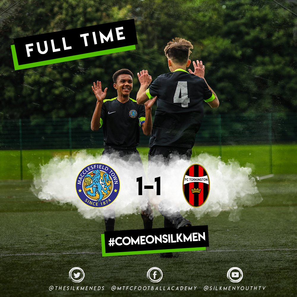 FULL TIME!!

<a href="/thesilkmen/">Macclesfield FC (C)</a> MFA 1-1 <a href="/FCtorkington14/">FC Torkington</a> 

⚽ Zac Smith

Full time here at All Hallows as MFA battle out an exciting one-all draw against Torkington Park. Zac Smith got the silken off to a really good start but a quick counter attack got Torkington level

Well Done MFA!💪