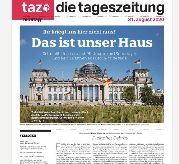 Dietmar Neuerer (@dneuerer) on Twitter photo âŠ<a href="/taz_news/">taz.de: Schlagzeilen</a>â©! đđđđ #Reichstag #Berlin2908 #Berlin #Coronademo âŠ<a href="/taz_news/">taz.de: Schlagzeilen</a>â©! đđđđ #Reichstag #Berlin2908 #Berlin #Coronademo