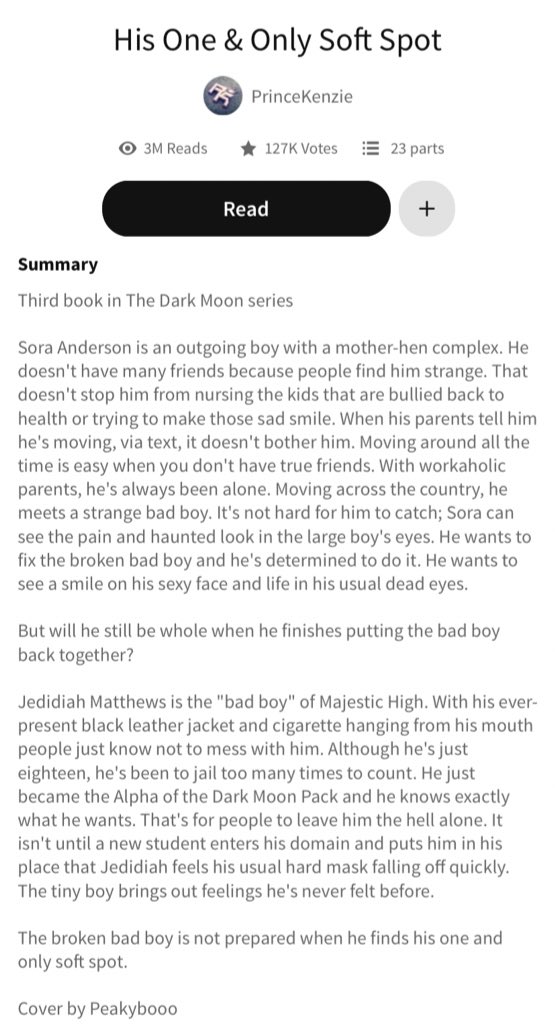 BOYSLOVEcorner's tweet photo. HIS ONE AND ONLY SOFT SPOT

By: PRINCEKENZIE 

#Wattpad #BoysLove
#boyslovewattpad
#wAttpadboyslove

LINK 👇

https://t.co/nPYnlKIgqv https://t.co/YdMLr6rUTo