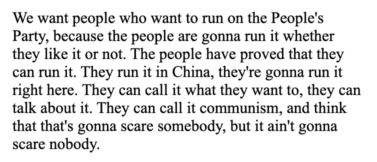 "We want people who want to run on the People's Party, because the people are gonna run it whether they like it or not...They run it in China, they're gonna run it right here." —Fred Hampton, born on this day in 1948 https://www.historyisaweapon.com/defcon1/fhamptonspeech.html