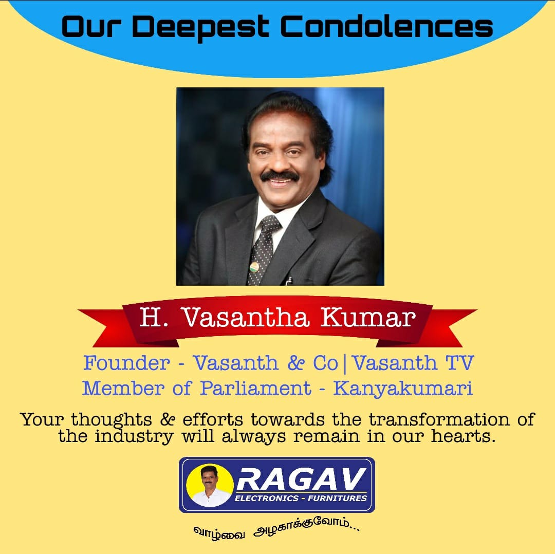 RagavRetail's tweet photo. @iamvijayvasanth #RagavRetail @VasanthAndCo_IN
#Thiruvallur #Electronics
We pray for @vasanthakumarH's soul to rest in peace.
#VasanthaKumar has been a great inspiration in our lives! Our deepest condolences to his family, friends & his loved ones
#RIPVasanthakumar #RipVasanthkumar #Ripannachi https://t.co/oNc2hmOszy
