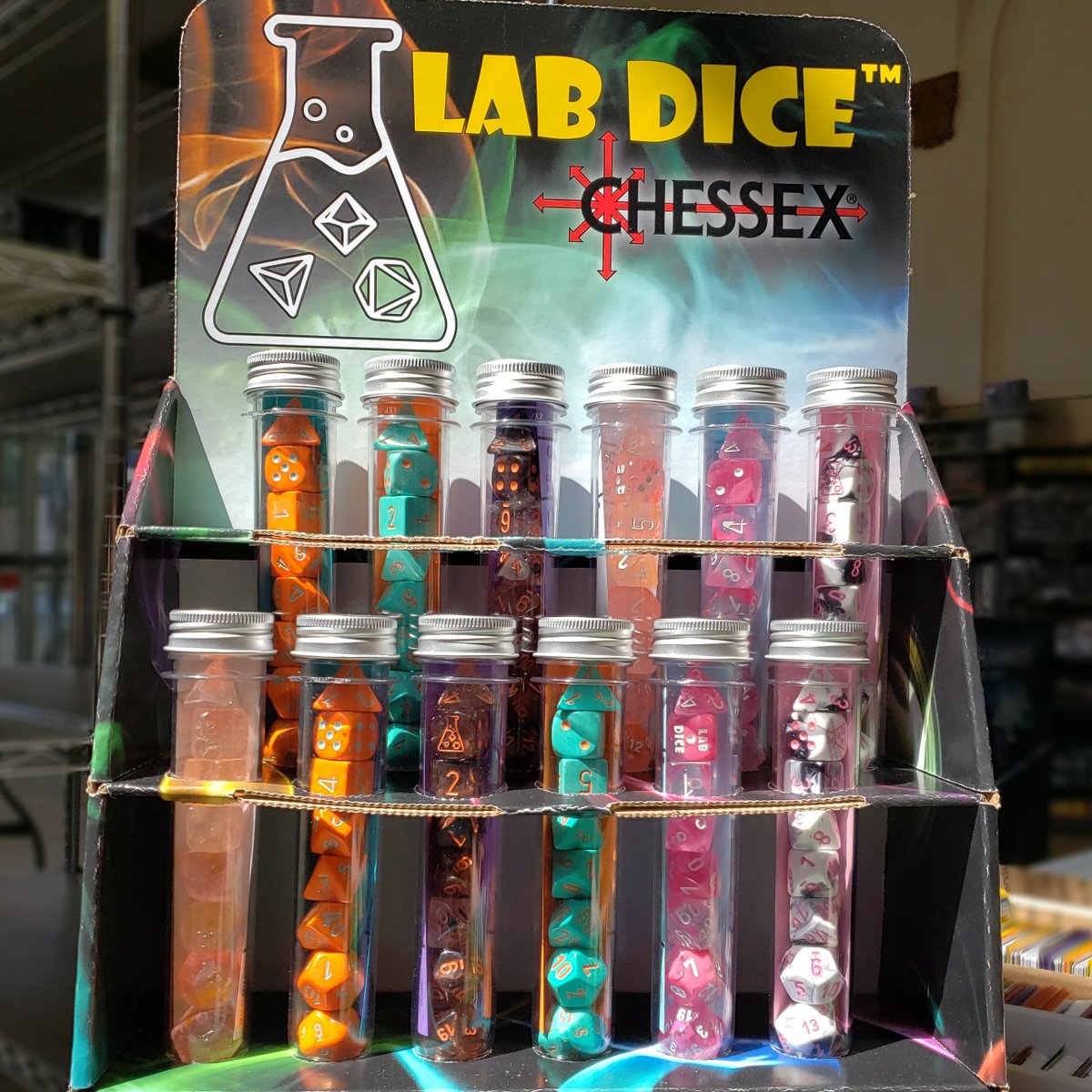 BuzzCityGames's tweet photo. New lab dice from chessex in 6 new styles and some awesome new packaging! ๐งช $11.99 #chessex #dice #labdice #dicegoblin #dnd #rpg #boardgames #shoplocal #concordnc #nc https://t.co/l8Ot9zaEZ2