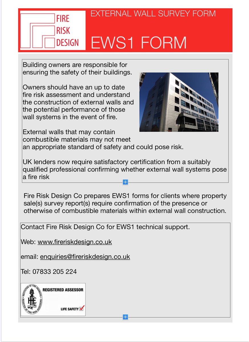 design_risk's tweet photo. EWS1 Form

If you think about this, EWS1 is all about conducting a competent FRA that considers The MOE, the means for protecting the MOE, the means for giving warning and the evac strategy.

For more info and advice visit https://t.co/2pkySmPadk https://t.co/snLtMODnhH