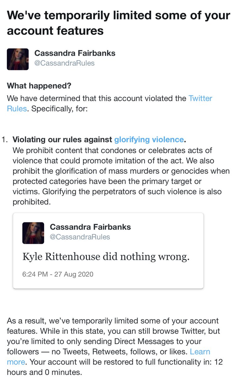 JackPosobiec's tweet photo. BREAKING: Twitter has temporarily suspended @CassandraRules for 12 hours https://t.co/ZogBw7o1h1