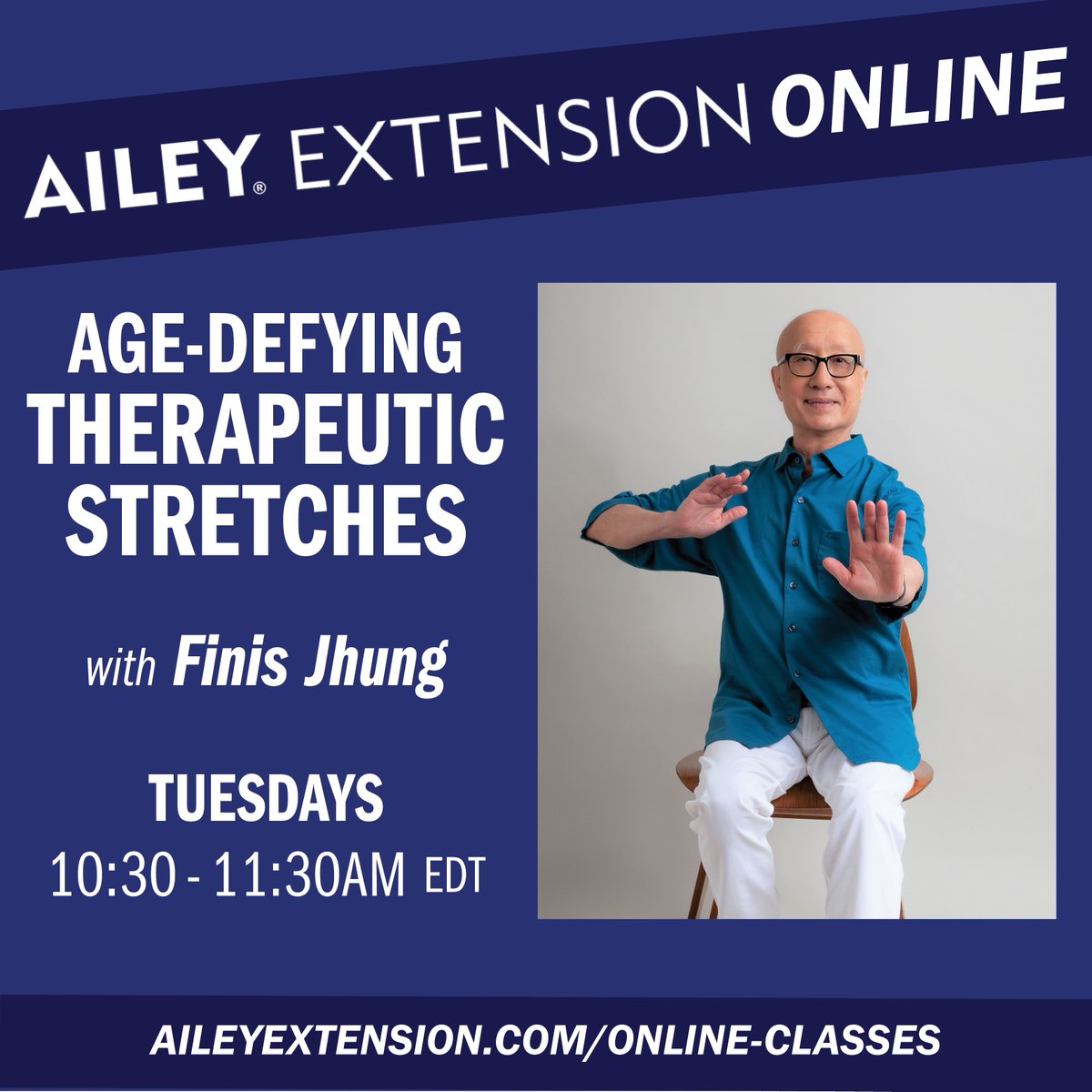 fjballet's tweet photo. "I feel great. Finis, I love your commentary, it is just perfect. Entertaining as well as informative." - Mitch L. | Finis Jhung | 9-1-20 | Age-Defying Therapeutic Stretches | 10:30โ11:30AM Eastern | https://t.co/Af4vmhZUVY #aileyextension #stretchathome #finisjhung https://t.co/MnEOtDxJgT