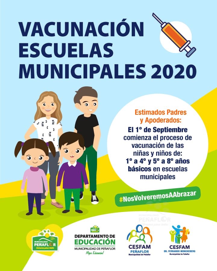 daempenaflor's tweet photo. Este martes 1 de septiembre comienza el proceso de vacunación para los niños y niñas de las Escuelas Municipales. Infórmate de los detalles aqui 👇🏼 y sigamos cuidándonos entre todos https://t.co/lhAZXPDiqe
