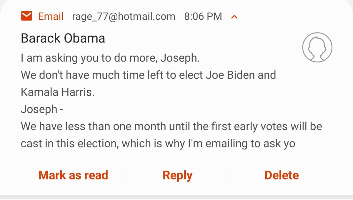 rageroy's tweet photo. I was all excited!! @BarackObama recieved an email requesting to donate :) https://t.co/g9LHp7xIyk