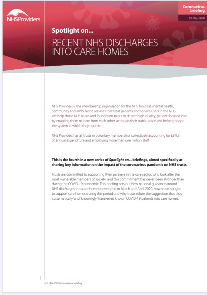 BUT in March 2020  @NHSEngland instructed hospitals to free hospital capacity to deal with the COVID pandemicIn the scramble some patients may have ended up in care homes out of areaThere’s a balanced review this in the following long read https://nhsproviders.org/media/689544/spotlight-on-recent-nhs-discharges-into-care-homes.pdf