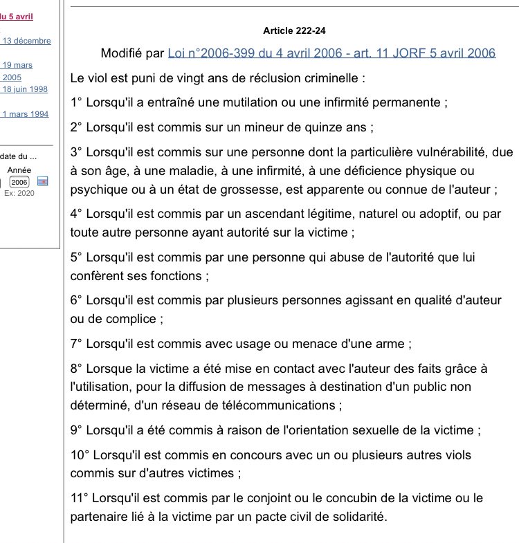 viol aggravé, le maximum prévu par la Loi est de 20 ans (liste des aggravations ) (Il y a perpétuité seulement si actes de barbarie)