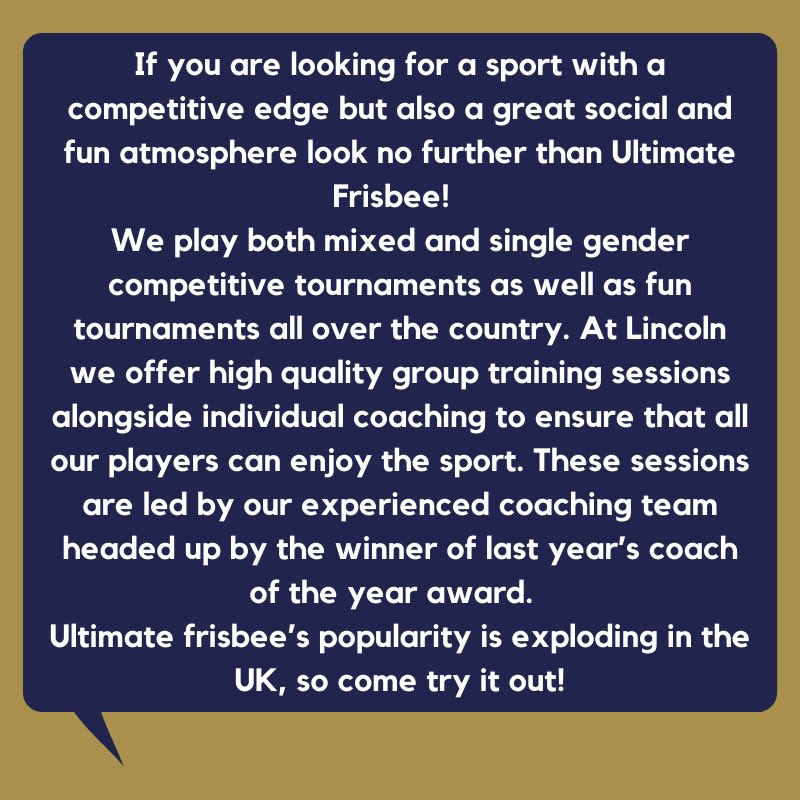 Day 17 - Ultimate Frisbee 💛
#WeAreLincoln <a href="/UoLultimate/">UoL Ultimate Frisbee</a>