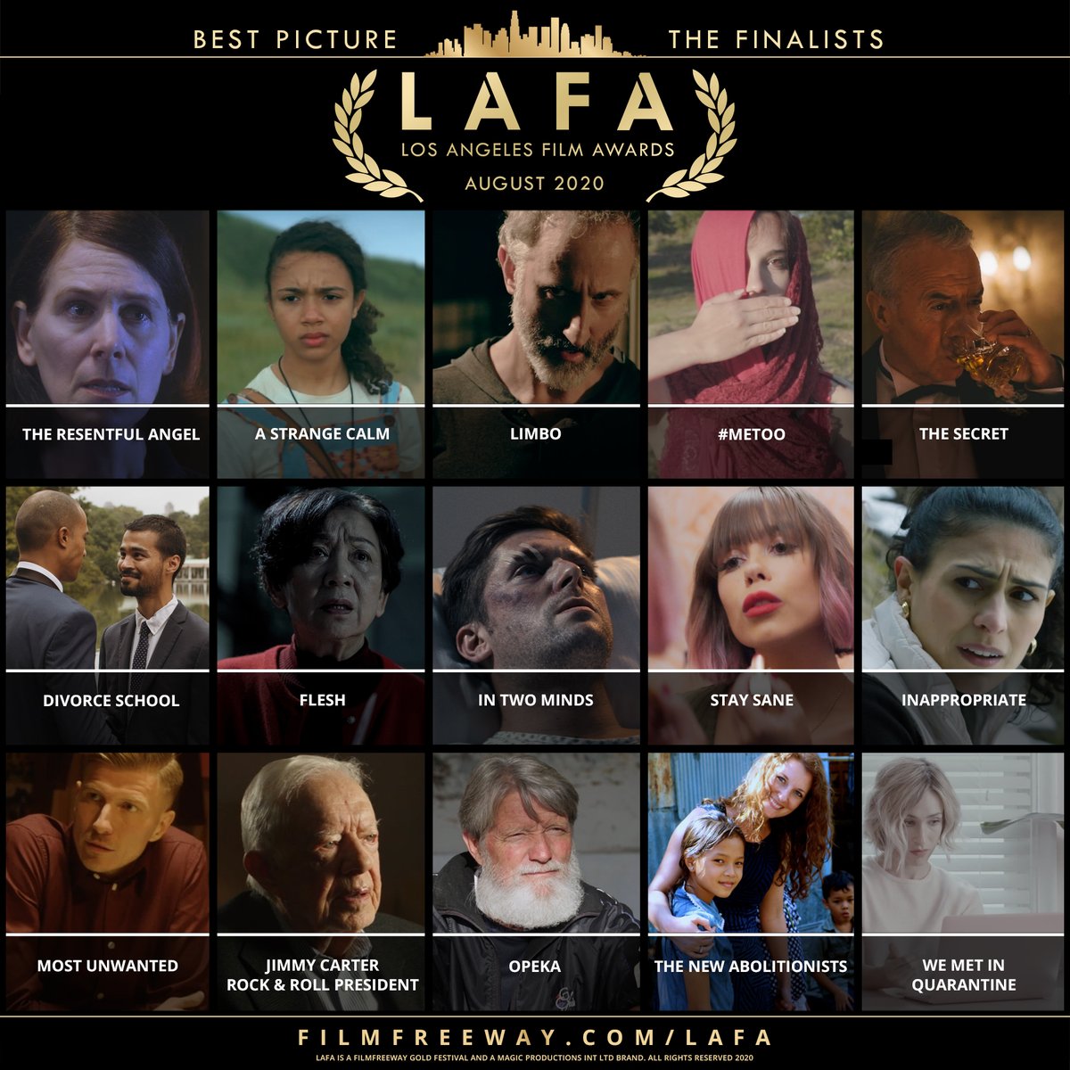 LAFA Finalists! filmfreeway.com/lafa #losangelesfilmawards #lafa #lafa20 #lafilmawards #filmfestival #filmfreeway #imdb #magicint #filmcon #filmmakersconnect #15bestfilms #bestpicture