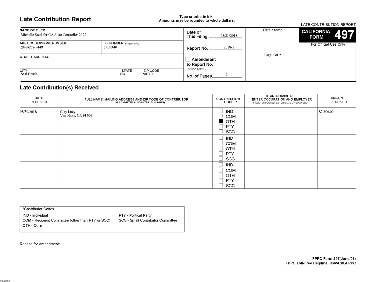 In 2018,  @MichelleSteelCa started raising $$$ for CA State Controller 2022 --  @claylacy was 1st & largest donor $7300. She didn't collect any more  for 3 months. She terminated cte in 2019, gave $18,050 to  @OCGOP. How much $$$ is OC GOP spending on  #CA48?  @VoiceofOC