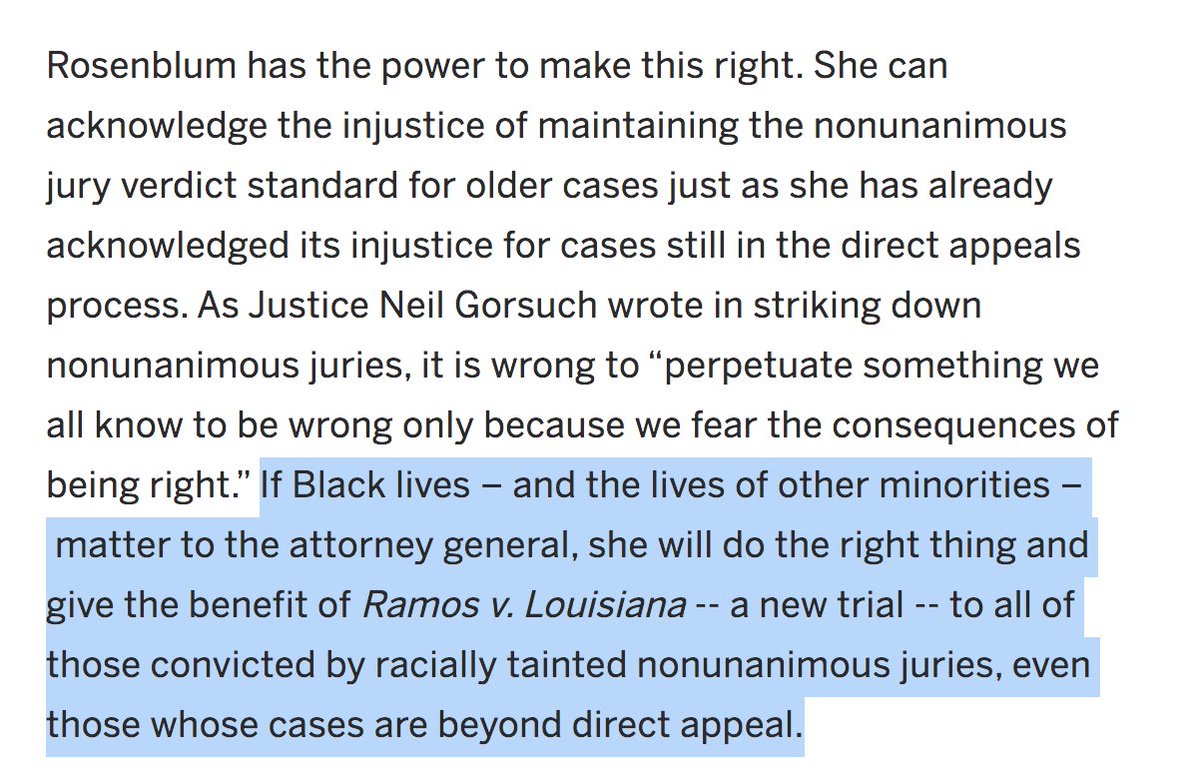 10. And as  #blacklivesmatter   teaches us,  @EllenRosenblum’s stance is the same attitude that allows Confederate monuments to remain standing – an unwillingness of white people to do the hard work of dismantling racist systems/institutions.  https://www.oregonlive.com/opinion/2020/08/opinion-rosenblum-must-end-persisting-injustice-of-nonunanimous-juries.html