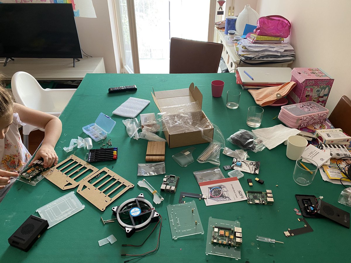 foogaro's tweet photo. A wonderful Sunday afternoon with my #daughter building a 4 slot #raspberrypi rack cluster by #geeekpi - btw #kubeadm with a single control plane and 3 nodes (1xrpi4w8gb, 2xrpi4w4gb, 1xrpi3w2gb) https://t.co/F9eat0IsjH