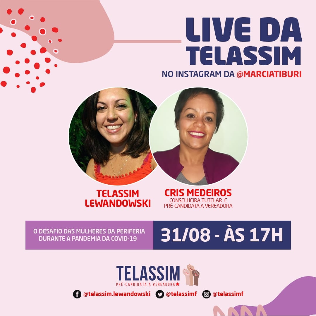 crismedeirospoa's tweet image. @telassimf pré-candidata à vereadora em Canoas, me convidou para participar de uma live com ela no insta da @marciatiburi amanhã, dia 31 às 17h. #Sororidade #MulheresnaPolítica #VezdasComunidades