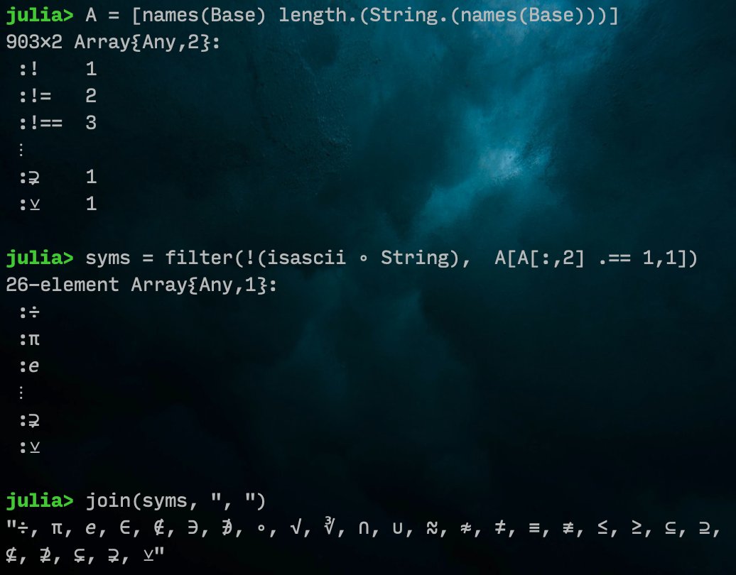 So how did I find out which Unicode symbols were defined in Base? It’s actually pretty straight forward.10/11