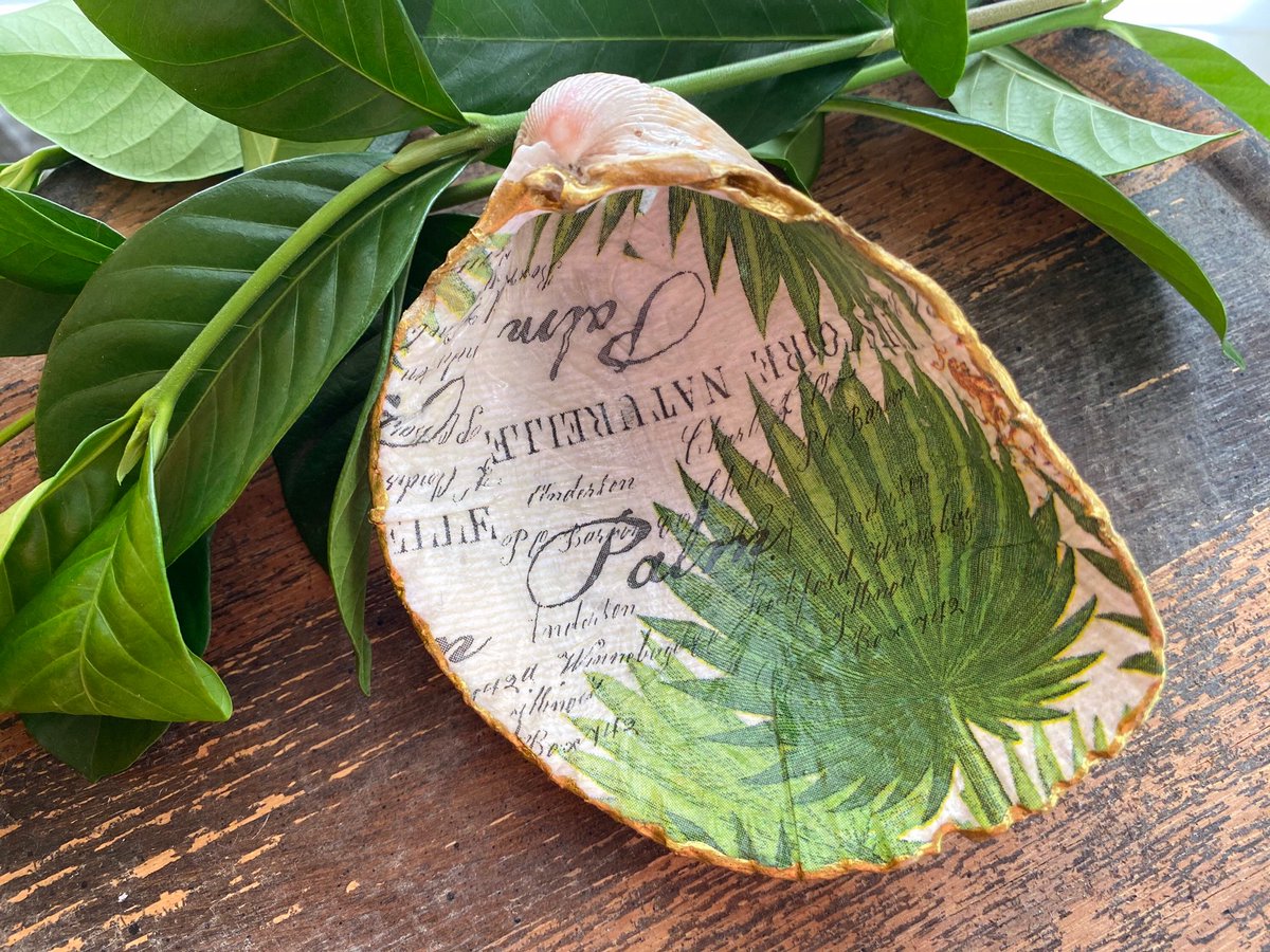 SouthBelleBeth's tweet image. Add charm to your living space with this large green palm leaf printed shell dish!  #shelldish #palmleaf  #leafprint #homedecor #ringdish etsy.me/3lrDjUt