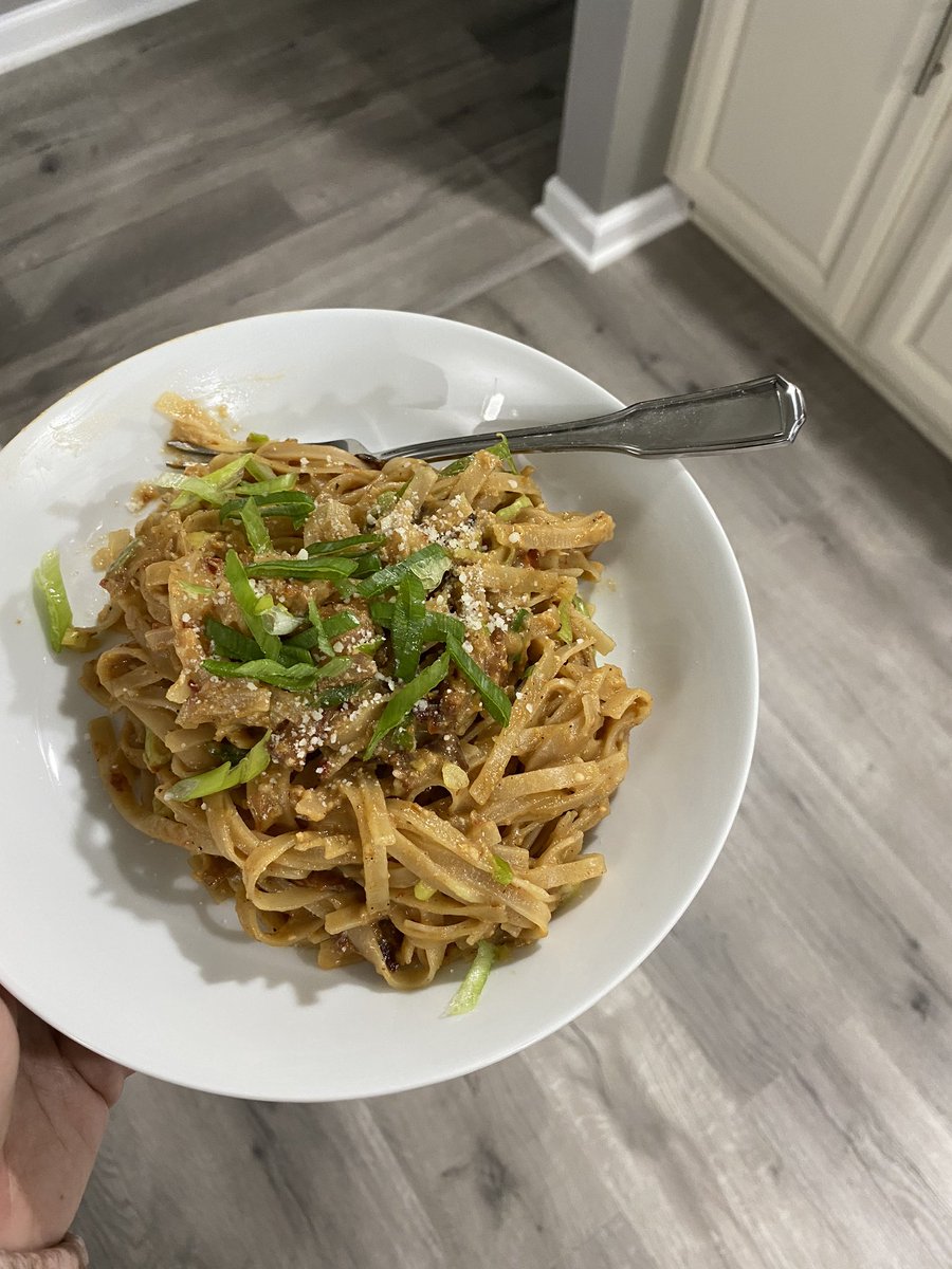 After seeing @chrissyteigen’s spicy miso pasta retweeted a few times, I had to tackle it. SO dang good and easy 🌶 🥵👌🏼🍝  <a href="/cravings/">cravings</a>
