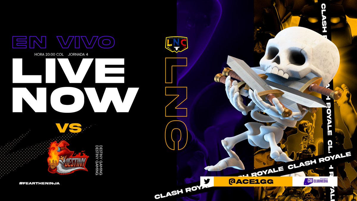 • JORNADA N°4 •

Aún quedan un par de fechas más y seguimos esperanzados con remontar en la <a href="/OficialLNC/">Liga Nacional Colombiana 🇨🇴</a> 

Esta noche nos enfrentamos a @DestinyGamingCo, te esperamos a las 20hs 🇨🇴 para que nos apoyes 🥺

#FearTheNinjas 🍀🤞🏻