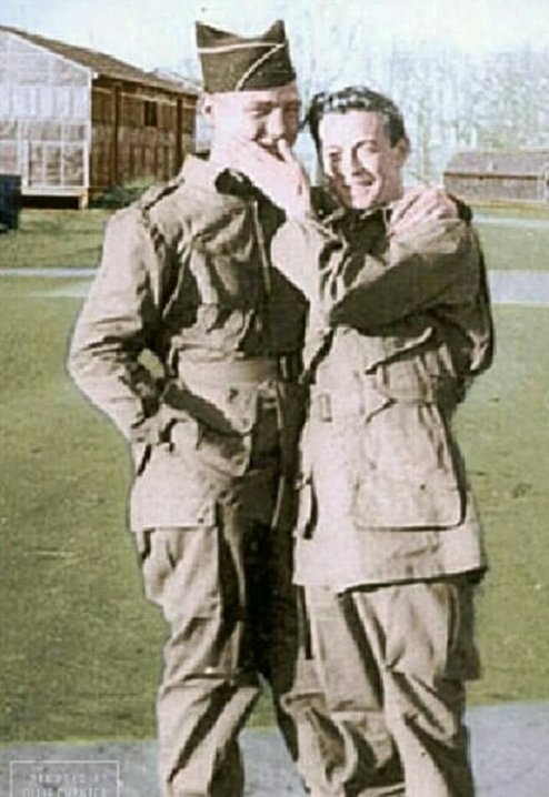 Alex joined Easy Comp, 506th PIR, in 1943 at Fort Bragg, a d was placed in 1st platoon mortar squad. He became good friends with Skip Muck (pictured with Penkala in 1943) who took him under his wing and helped him settle into his new unit. 4/