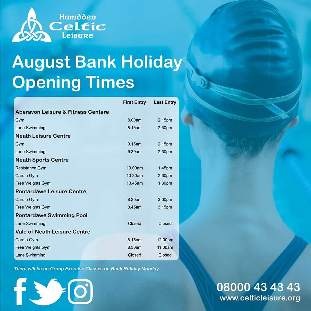 CelticLeisure's tweet photo. Just a reminder of our opening times across our centres for tomorrow. .
Please note there will be no Group Exercise Classes.
Remember pre-booking is essential either via our app or online - https://t.co/kHb2d7m2p1π±π»βοΈ
#CelticLeisure #GetUBack #CommunityActive #Gym #Swimming https://t.co/2wJUDm8Pd3