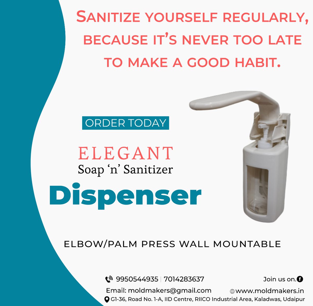 ManoJJoshiraj's tweet photo. Sanitize yourself regularly, because it's never too late to make a good habit !
#BeVocalBuyLocal #MannKiBaat 
#MakeInIndia 
Elegant Soap n Sanitizer Dispenser
Mail your requirement at moldmakers@gmail.com https://t.co/FVl0W4vhBi