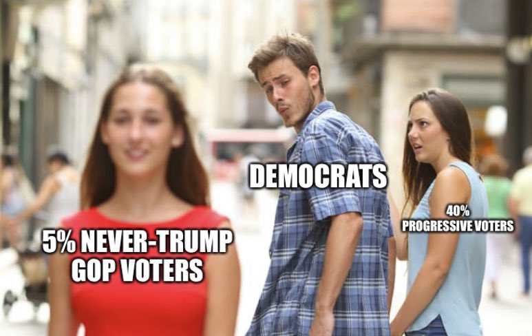 I really don’t get the Democrats’ problems understanding math. Instead of appealing to the more than 26 million progressives who voted in 2016, they’re going after the 3.1 million of  #NeverTrump Republicans in 2020.26 million > 3.1 million. Duh. 