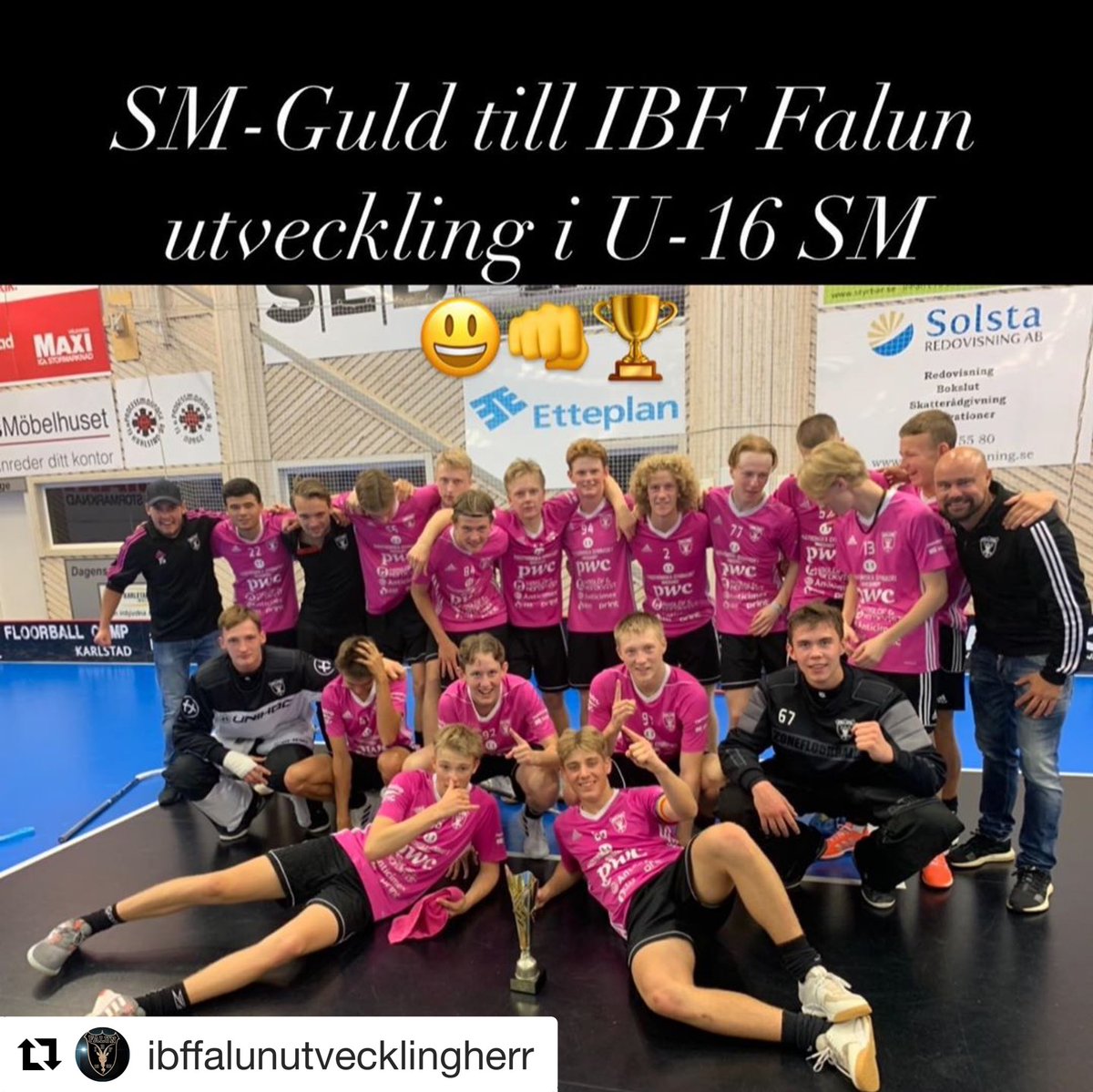 IBFFalun's tweet image. Framtiden ser ljus ut i Falun och vi gratulerar U-16 och  IBF Falun Utveckling Herr till SM-guldet efter en imponerande laginsats rakt igenom! 🏆#ibffalun #denrosafamiljen