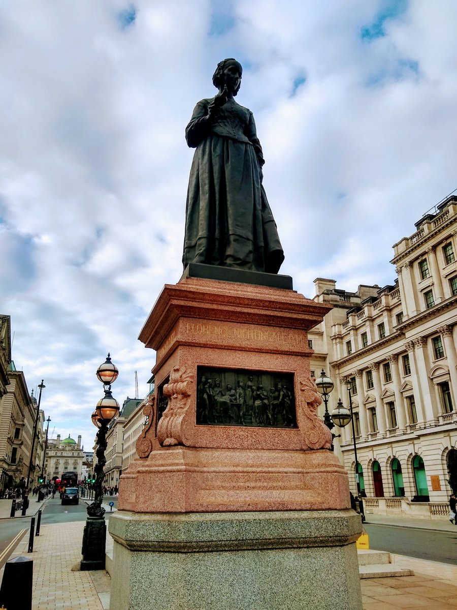 Perhaps the most famous non-royal? Here's Florence Nightingale at the bottom of Waterloo Place by the Crimea memorial. Nightingale identified many better nursing practices - cleanliness and order - which are still in use today.