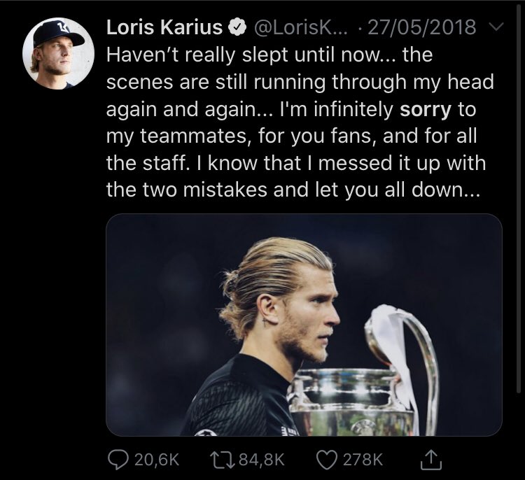After making a huge mistake in a Champions League final he was a coward and shifted the blame on the team rather than apologising like Karius had rightfully done in 2018. Pathetic.