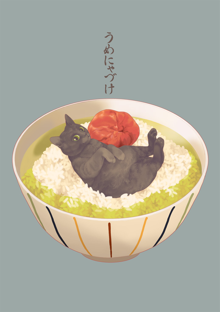 no humans food food focus simple background bowl cat rice  illustration images