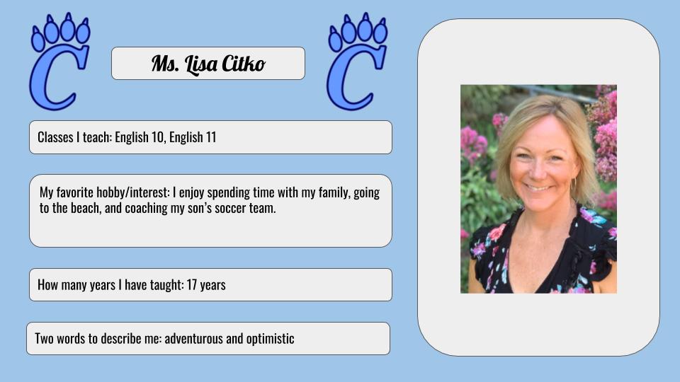 Say hello to Ms. Citko! She's bringing her sense of adventure and dynamic personality to our English Department! #ALLChesapeake #ChesapeakeEnglishDept <a href="/IMChesapeakeHS/">Chesapeake High School</a>