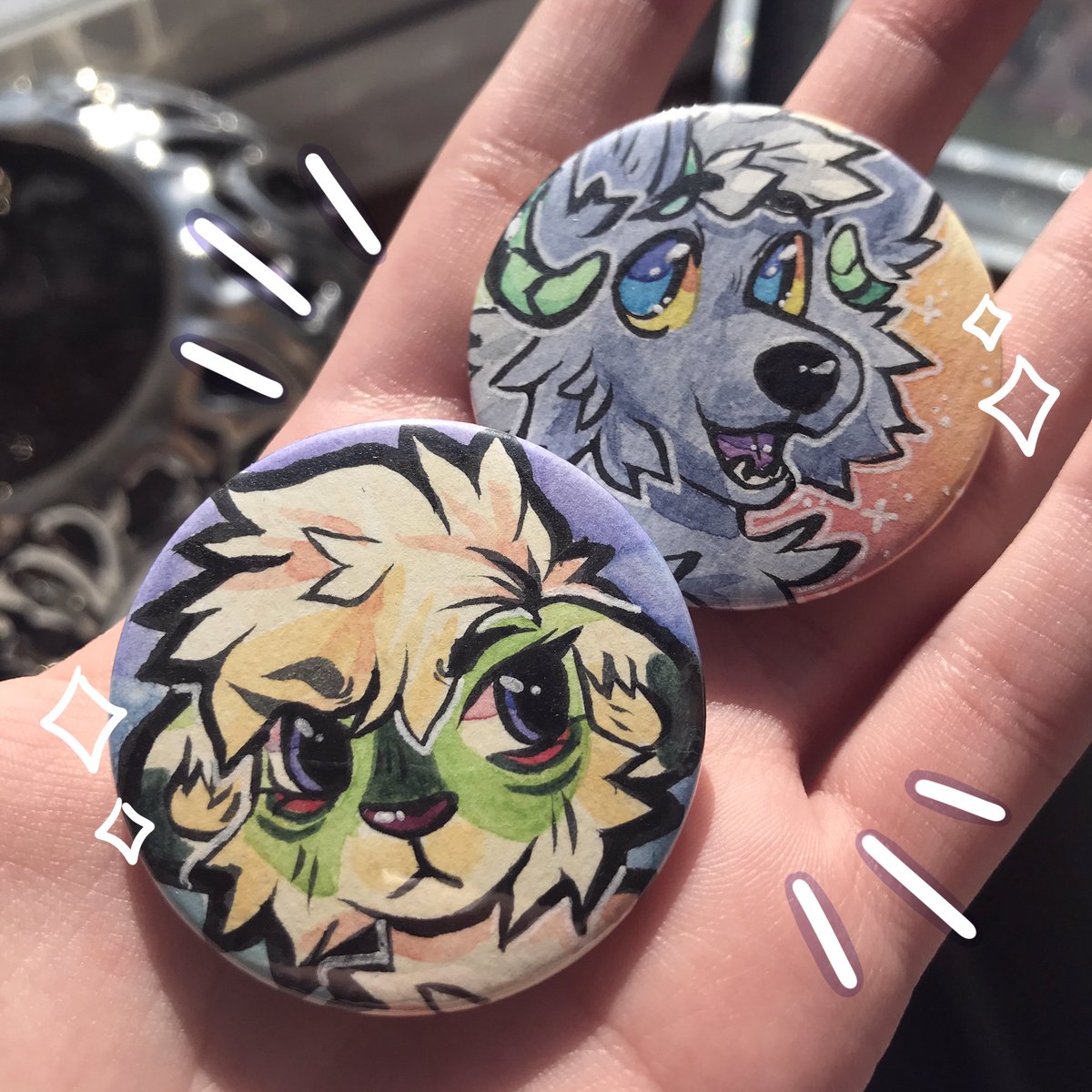 @BellaBuddies watercolour badges (on paper and button badges) and digital pieces 😳😳