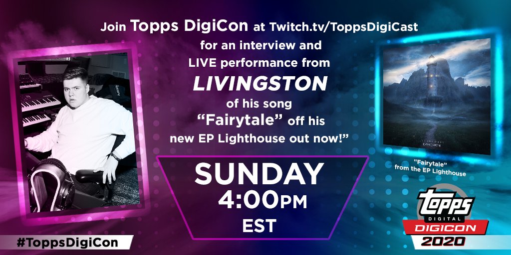 ToppsDigital's tweet photo. The amazingly talented @livingston now LIVE on our Topps DigiCast followed by a performance of his song "Fairytale" off his new EP Lighthouse - out now! #ToppsDigiCon https://t.co/eFQDkCswkH